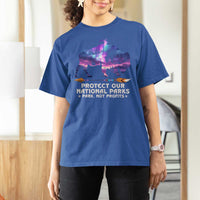 Protect Our National Parks T Shirt For Women Bison Forest Starscape Aurora