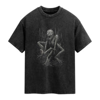 Creepy Rake Washed Cotton T-Shirt Creepypasta Cryptid Series Alt Goth Grunge Horror Aesthetic