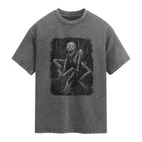 Creepy Rake Washed Cotton T-Shirt Creepypasta Cryptid Series Alt Goth Grunge Horror Aesthetic