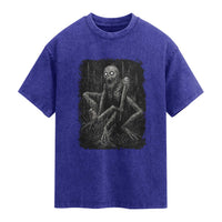 Creepy Rake Washed Cotton T-Shirt Creepypasta Cryptid Series Alt Goth Grunge Horror Aesthetic