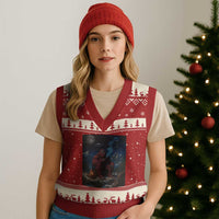 Funny Smoking Bigfoot V-Neck Knit Sweater Vest Vintage Cigarette Sasquatch UFO Cryptid Meme - Wonder Print Shop