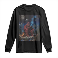 Funny Smoking Bigfoot Long Sleeve Shirt Vintage Cigarette Sasquatch UFO Cryptid Meme - Wonder Print Shop