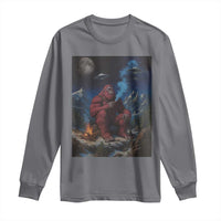 Funny Smoking Bigfoot Long Sleeve Shirt Vintage Cigarette Sasquatch UFO Cryptid Meme - Wonder Print Shop