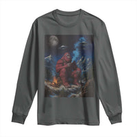 Funny Smoking Bigfoot Long Sleeve Shirt Vintage Cigarette Sasquatch UFO Cryptid Meme - Wonder Print Shop