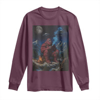 Funny Smoking Bigfoot Long Sleeve Shirt Vintage Cigarette Sasquatch UFO Cryptid Meme - Wonder Print Shop