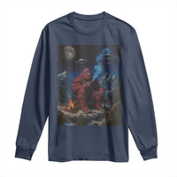 Funny Smoking Bigfoot Long Sleeve Shirt Vintage Cigarette Sasquatch UFO Cryptid Meme - Wonder Print Shop