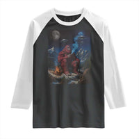 Funny Smoking Bigfoot Raglan Shirt Vintage Cigarette Sasquatch UFO Cryptid Meme - Wonder Print Shop