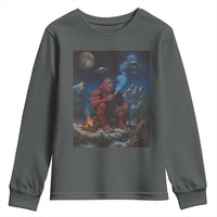 Funny Smoking Bigfoot Youth Sweatshirt Vintage Cigarette Sasquatch UFO Cryptid Meme - Wonder Print Shop