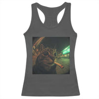 Funny Smoking Cat Racerback Tank Top Retro 90s Grunge Cat Selfie Streetwear Meme - Wonder Print Shop