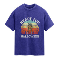 Funny Halloween Frog Washed Cotton T-Shirt Retro Spooky Season Funny Frogs Costume