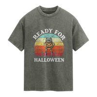 Funny Halloween Frog Washed Cotton T-Shirt Retro Spooky Season Funny Frogs Costume