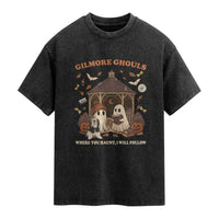 Gilmore Ghouls Halloween Washed Cotton T-Shirt Retro Book Lover Cute Ghost Fall Pumpkin