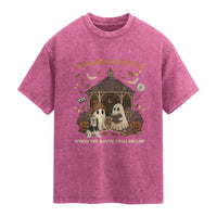 Gilmore Ghouls Halloween Washed Cotton T-Shirt Retro Book Lover Cute Ghost Fall Pumpkin