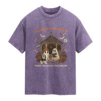 Gilmore Ghouls Halloween Washed Cotton T-Shirt Retro Book Lover Cute Ghost Fall Pumpkin