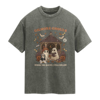 Gilmore Ghouls Halloween Washed Cotton T-Shirt Retro Book Lover Cute Ghost Fall Pumpkin