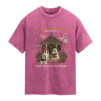 Halloween Stars Hollow Washed Cotton T-Shirt Retro Book Lover Cute Ghost Fall Pumpkin