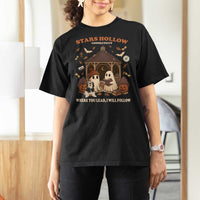 Halloween Stars Hollow T Shirt For Women Retro Book Lover Cute Ghost Fall Pumpkin TS10