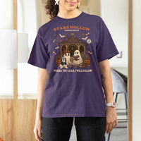 Halloween Stars Hollow T Shirt For Women Retro Book Lover Cute Ghost Fall Pumpkin TS10