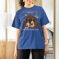 Halloween Stars Hollow T Shirt For Women Retro Book Lover Cute Ghost Fall Pumpkin TS10