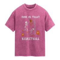 Halloween Skeleton Basketball Washed Cotton T-Shirt Funny Basketballer Sports Player