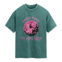 Breast Cancer Halloween Washed Cotton T-Shirt In October We Wear Pink Witch