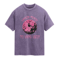 Breast Cancer Halloween Washed Cotton T-Shirt In October We Wear Pink Witch