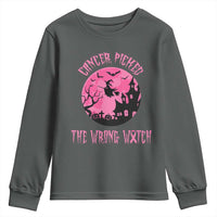 Breast Cancer Halloween Youth Sweatshirt In October We Wear Pink Witch - Wonder Print Shop
