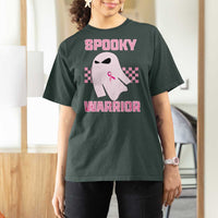Breast Cancer Halloween T Shirt For Women Ghost Wear Pink Ribbon Spooky Warrior - Wonder Print Shop