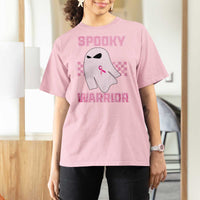 Breast Cancer Halloween T Shirt For Women Ghost Wear Pink Ribbon Spooky Warrior - Wonder Print Shop