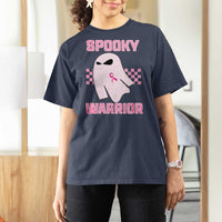 Breast Cancer Halloween T Shirt For Women Ghost Wear Pink Ribbon Spooky Warrior - Wonder Print Shop