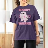 Breast Cancer Halloween T Shirt For Women Ghost Wear Pink Ribbon Spooky Warrior - Wonder Print Shop