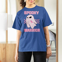 Breast Cancer Halloween T Shirt For Women Ghost Wear Pink Ribbon Spooky Warrior - Wonder Print Shop