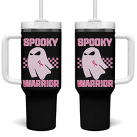 Breast Cancer Halloween Tumbler With Handle Ghost Wear Pink Ribbon Spooky Warrior - Wonder Print Shop