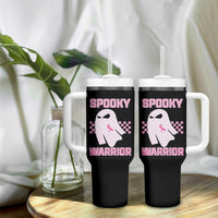 Breast Cancer Halloween Tumbler With Handle Ghost Wear Pink Ribbon Spooky Warrior - Wonder Print Shop