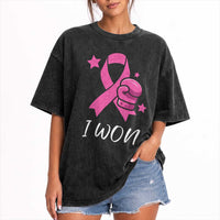 Pink Ribbon Washed Cotton T-Shirt I Won Breast Cancer Awareness