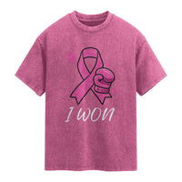 Pink Ribbon Washed Cotton T-Shirt I Won Breast Cancer Awareness