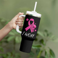 Pink Ribbon Tumbler With Handle I Won Breast Cancer Awareness - Wonder Print Shop