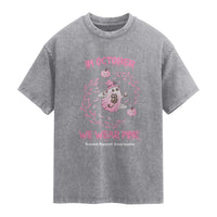 Breast Cancer Halloween Washed Cotton T-Shirt In October Ghost Wear Pink Black Cat