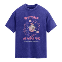 Breast Cancer Halloween Washed Cotton T-Shirt In October Ghost Wear Pink Black Cat