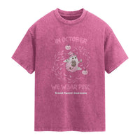 Breast Cancer Halloween Washed Cotton T-Shirt In October Ghost Wear Pink Black Cat