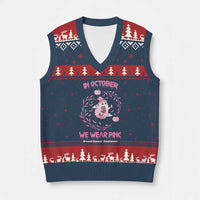 Breast Cancer Halloween V-Neck Knit Sweater Vest In October Ghost Wear Pink Black Cat - Wonder Print Shop