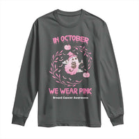 Breast Cancer Halloween Long Sleeve Shirt In October Ghost Wear Pink Black Cat - Wonder Print Shop