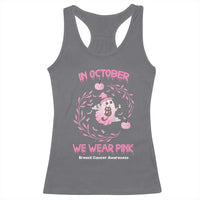 Breast Cancer Halloween Racerback Tank Top In October Ghost Wear Pink Black Cat - Wonder Print Shop