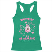 Breast Cancer Halloween Racerback Tank Top In October Ghost Wear Pink Black Cat - Wonder Print Shop