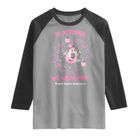 Breast Cancer Halloween Raglan Shirt In October Ghost Wear Pink Black Cat - Wonder Print Shop
