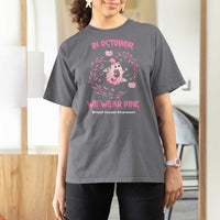 Breast Cancer Halloween T Shirt For Women In October Ghost Wear Pink Black Cat - Wonder Print Shop