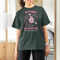Breast Cancer Halloween T Shirt For Women In October Ghost Wear Pink Black Cat - Wonder Print Shop