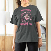 Breast Cancer Halloween T Shirt For Women In October Ghost Wear Pink Black Cat - Wonder Print Shop