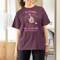Breast Cancer Halloween T Shirt For Women In October Ghost Wear Pink Black Cat - Wonder Print Shop