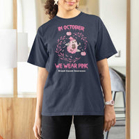Breast Cancer Halloween T Shirt For Women In October Ghost Wear Pink Black Cat - Wonder Print Shop